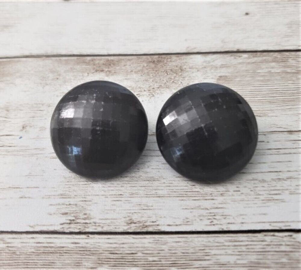 Vintage Clip On Earrings - Square Pattern Black Circle 1" Stamped Hong Kong
